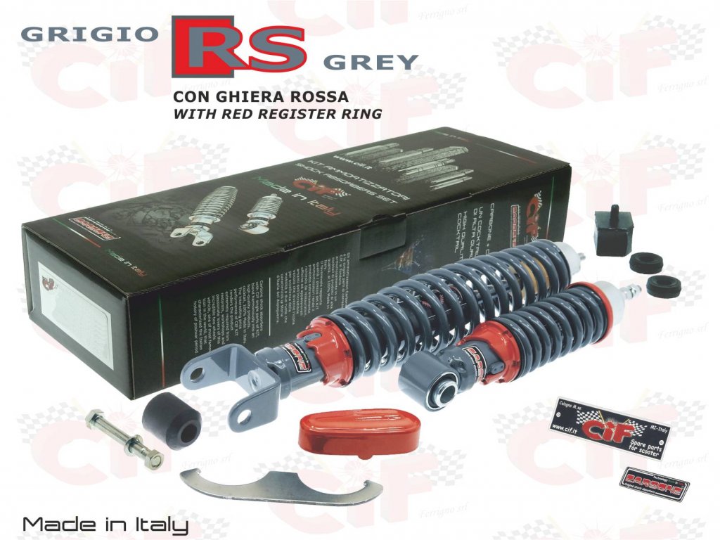 Kit Amortiguadores Delanteros y traseros gris RS para Vespa 50/90/125 Special-L-R-Primavera 