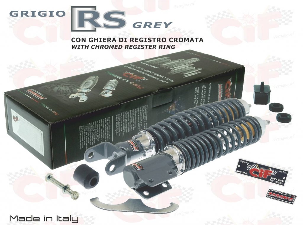 Kit Amortiguadores Delanteros y traseros gris RS para Vespa 125/150/200 PX PE 