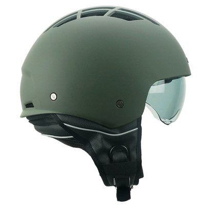 1T TIKI MONO helmet matte green with ventilation net on black shell 