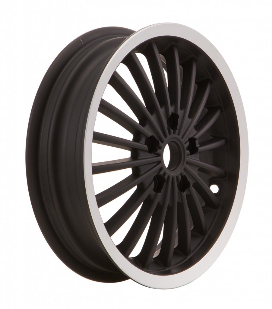 Front and rear wheel rim SIP in black aluminum with aluminum edge for Vespa 125/200/300 GTS-GT-GTS Super 