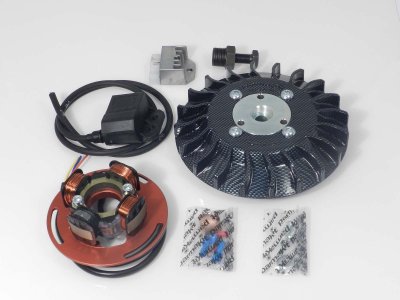 Electronic ignition Parmakit - integral flywheel cone 20 Kg 1,100 carbon look - Vespa PX125-150-200 - PE200 