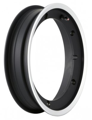 Cerchio tubeless in alluminio di colore nero con bordo lucidato 