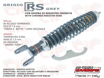 Amortiguador trasero versión sport regulable GRIS RS para Vespa 50&#x2F;90&#x2F;125&#x2F;150&#x2F;160&#x2F;180&#x2F;200 N-L-R-Special-Primavera-GT-GTR-Sprint-Rally-PX-PE 