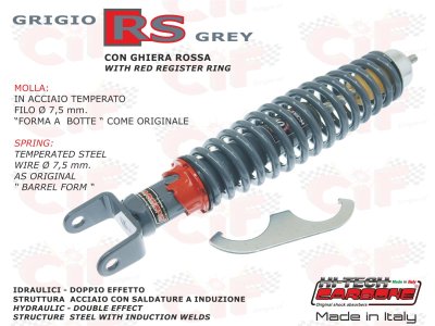 Amortiguador trasero versión sport ajustable GRIS RS para Vespa 50&#x2F;90&#x2F;125&#x2F;150&#x2F;160&#x2F;180&#x2F;200 N-L-R-Special-Primavera-GT-GTR-Sprint-Rally-PX-PE 