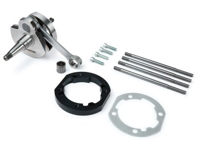 Cylinder adapter plate set incl. crankshaft -J&G 2% special from WT- for mounting Polini&#x2F;Malossi 210 cylinders (Ø68.5mm) on engine cases for Vespa 125&#x2F;150 PX-Sprint Veloce 