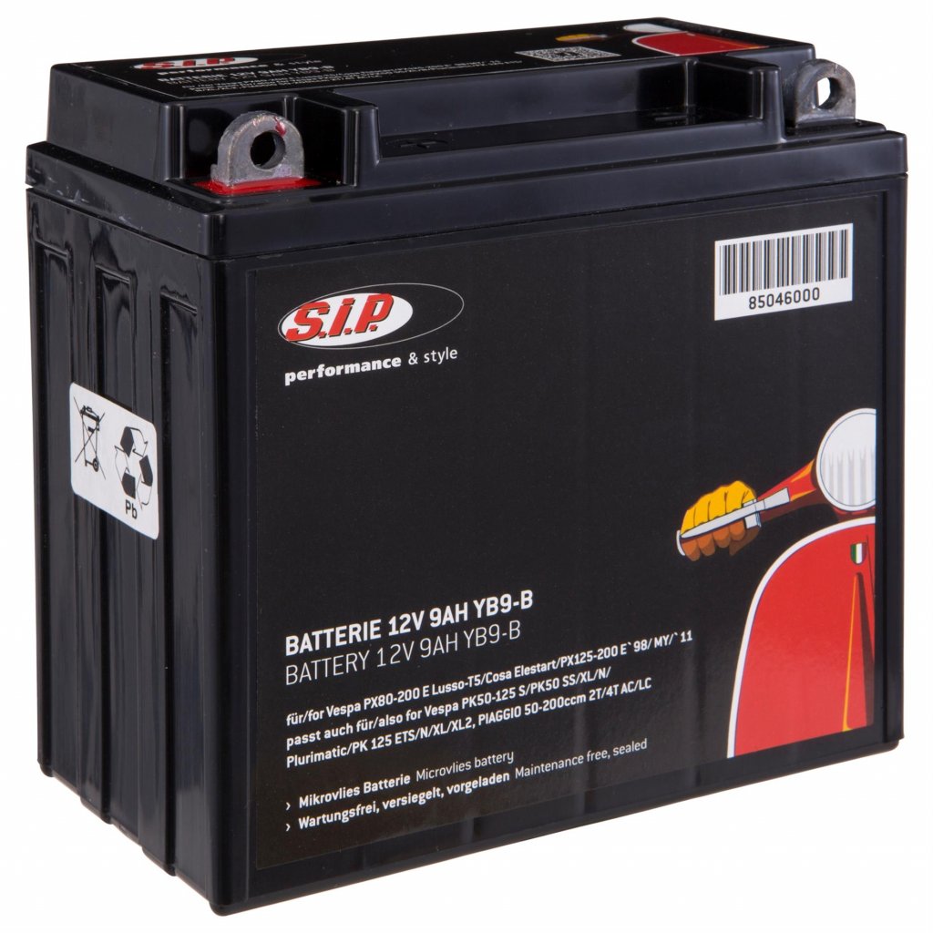 Batterie 12V/9Ah YB9-B für Vespa 50/125/150/200 LX-GT-ET4-GTS-S 