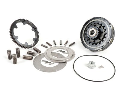 Clutch incl. primary transmission gear -BGM Pro Superstrong 2.0 CR80 Ultralube, type Cosa2&#x2F;FL- BGM Pro 62 teeth elastic gear (straight)- Vespa PX80, PX125, PX150, PX200, Cosa, T5, Sprint150 Veloce, Rally, GTR, TS125, Super150 (VBC) - 24&#x2F;6 