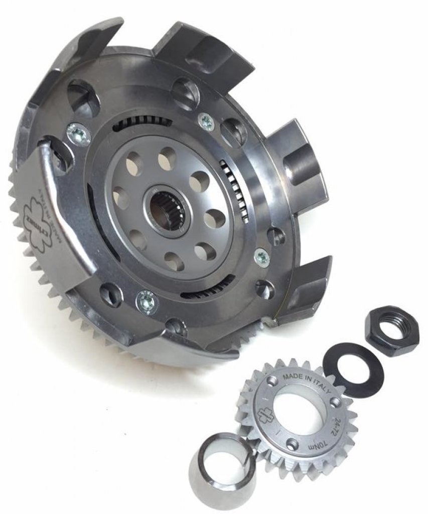 Primary transmission gear pair TOP Crimaz z22 on 72 bell with reinforced clutch basket and shock absorbers for Vespa 50/125 Special-Primavera-ET3 