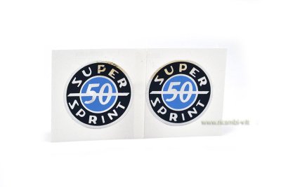 Pair of round stickers 50 Super Sprint in Blue color for flat Top Case 