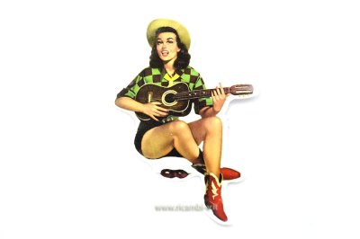 Pin-Up Aufkleber mit Gitarre Design F. MOSCA (12x8cm) 