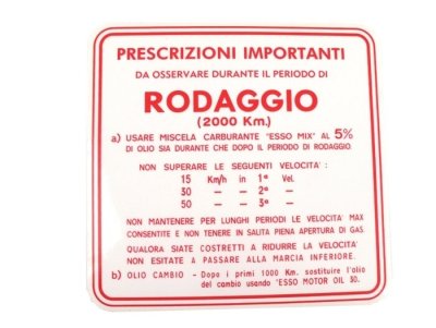 Adhesivo indicaciones de Rodaje, mezcla al 5%, 3 marchas color rojo. 