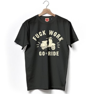 Schwarzes T-Shirt &quot;Fuck work, go ride!&quot; von RDV 