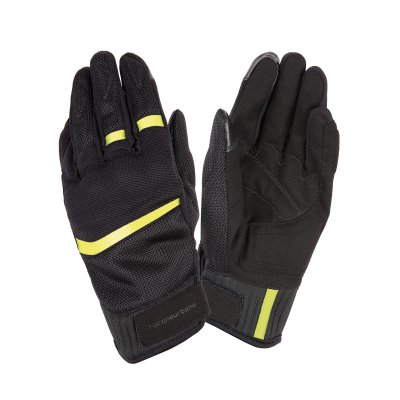 CE summer glove &quot;PENNA&quot; black and fluorescent yellow, synthetic suede palm 