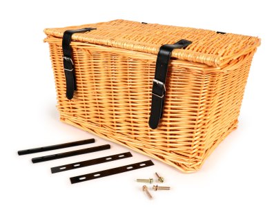 Light brown wicker storage basket with lid -47x31x25cm- scooter, vespa, mopeds 