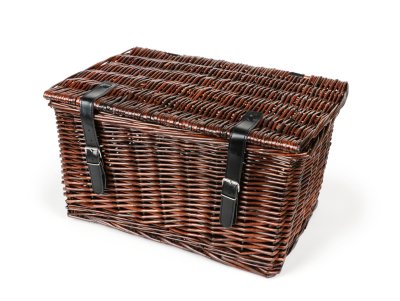 Brown wicker storage basket with lid -47x31x25cm- scooter, vespa, mopeds 