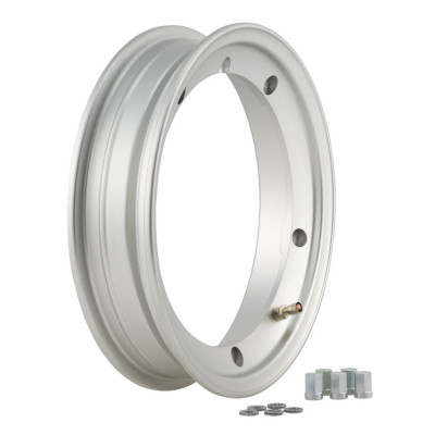 SIP tubeless aluminum rim in matte silver 2.10&#x2F;10 for Vespa 50-125&#x2F;PV&#x2F;ET3&#x2F;PK&#x2F;S&#x2F;XL&#x2F;XL2&#x2F;125 GT-TS&#x2F;150 GL&#x2F;GS VS5T&#x2F;Sprint&#x2F;V&#x2F;T4&#x2F;Rally&#x2F;PX&#x2F;PE&#x2F;Lusso&#x2F;T5&#x2F;LML Star&#x2F;DLX&#x2F;Deluxe 2T&#x2F;4T 