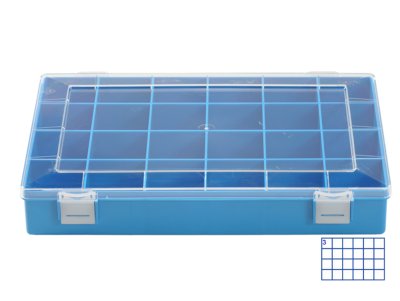 Small Parts Box - HÜNERSDORFF, Classic (225x335x55mm) - 24 compartments, blue 